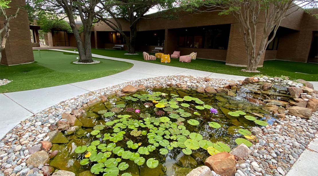 HEXA Coworking Richardson TX - Courtyard and Koi Pond